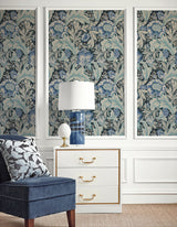 Seabrook Acanthus Garden Bluestone & Golden Wallpaper