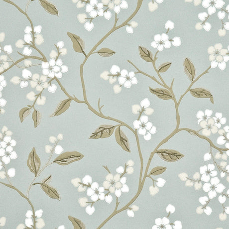 G P & J Baker APPLE BLOSSOM AQUA/GILVER Wallpaper