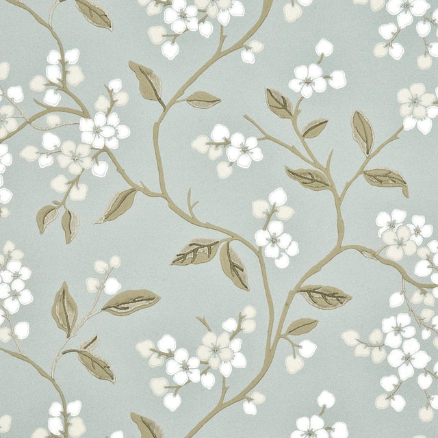 G P & J Baker APPLE BLOSSOM AQUA/GILVER Wallpaper