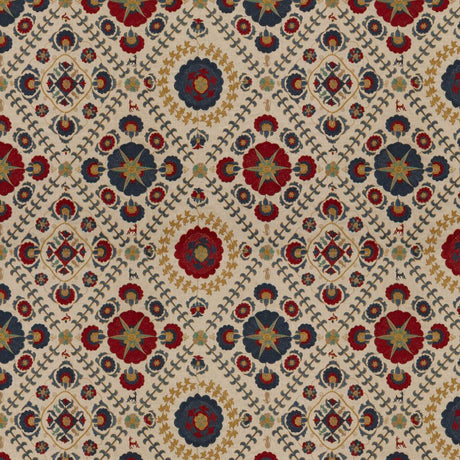 Lee Jofa AYLA TRELLIS INDIGO/RED Upholstery Fabric