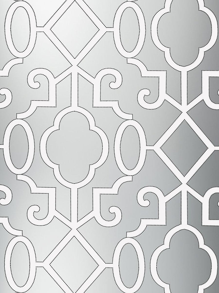 Scalamandre Ming Fretwork Wallpaper Silver - Pearlescent Wallpaper