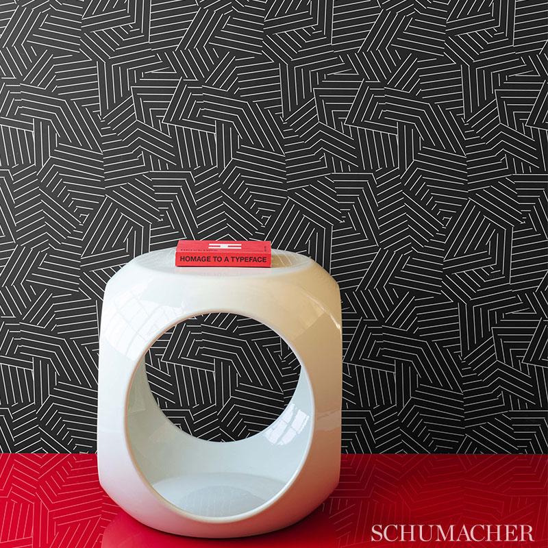 Schumacher Deconstructed Stripe Ivory On Black Wallpaper