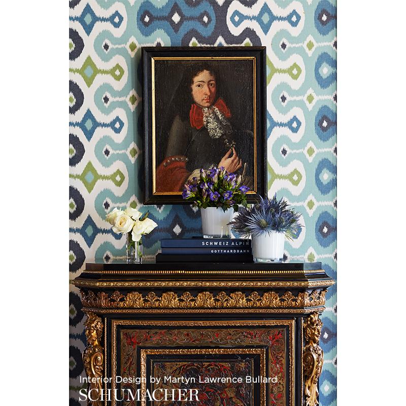 Schumacher Darya Ikat Sidewall Sky Wallpaper