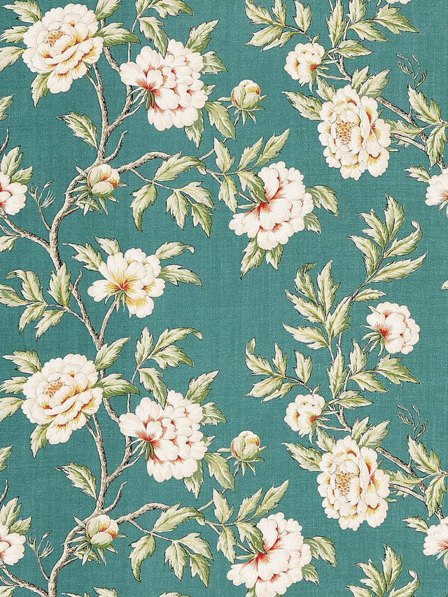 Scalamandre Peonia Linen Print Emerald Isle Fabric