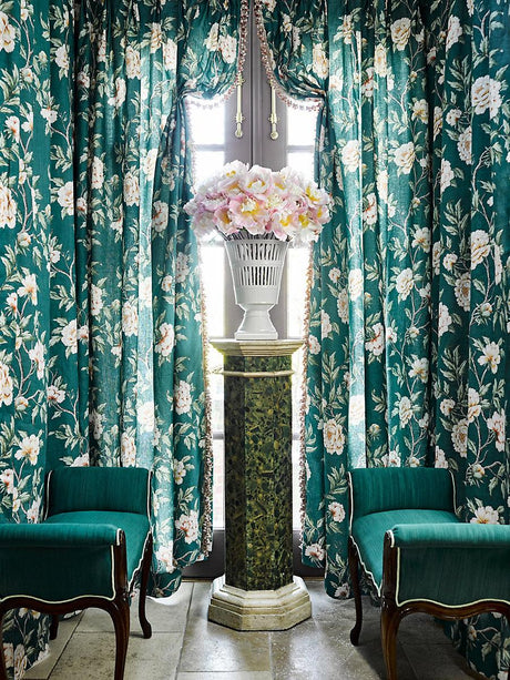 Scalamandre Peonia Linen Print Emerald Isle Fabric