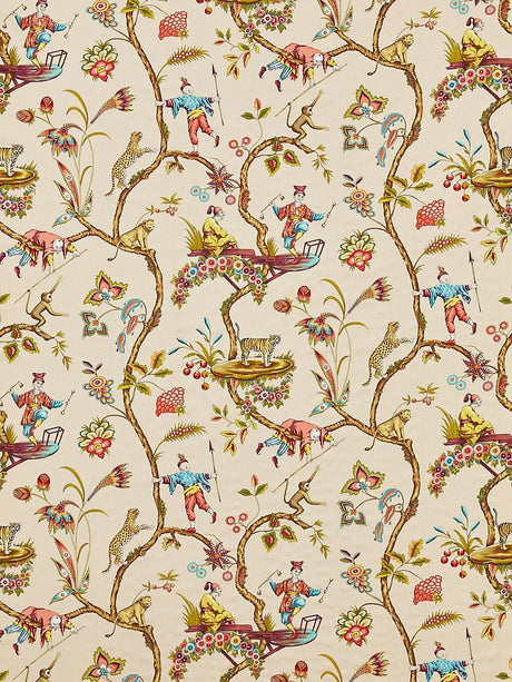 Scalamandre Chinoise Exotique Cotton Print Ecru Fabric