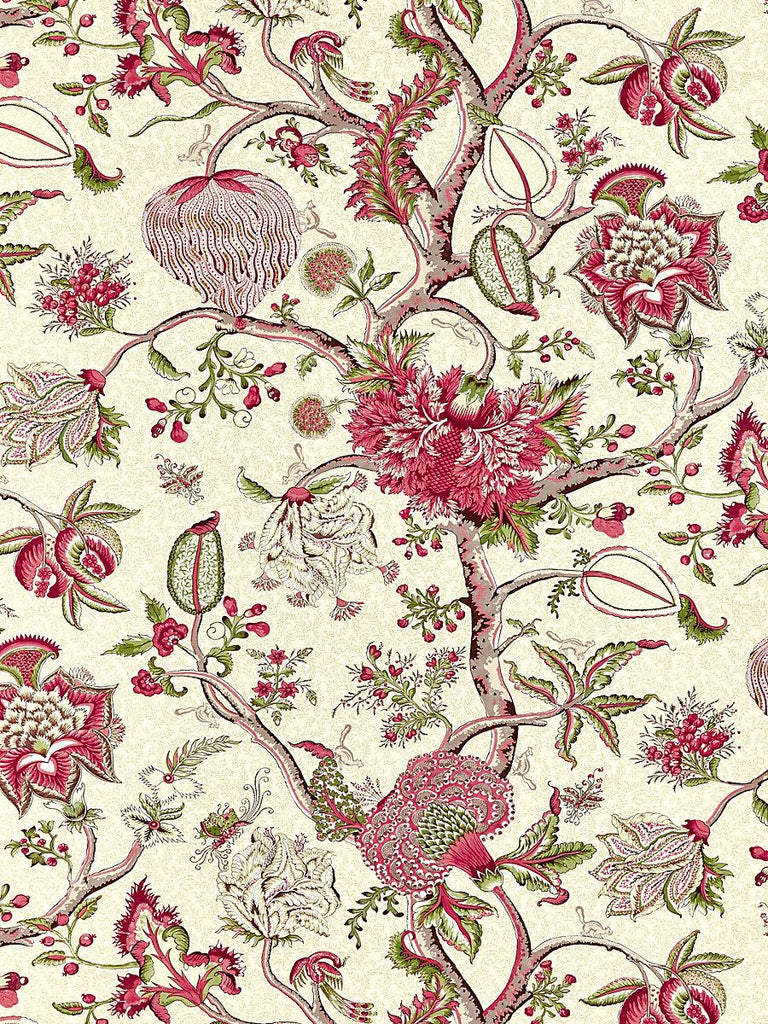 Scalamandre PONDICHERRY COTTON PRINT TURKEY RED ON LIME Fabric
