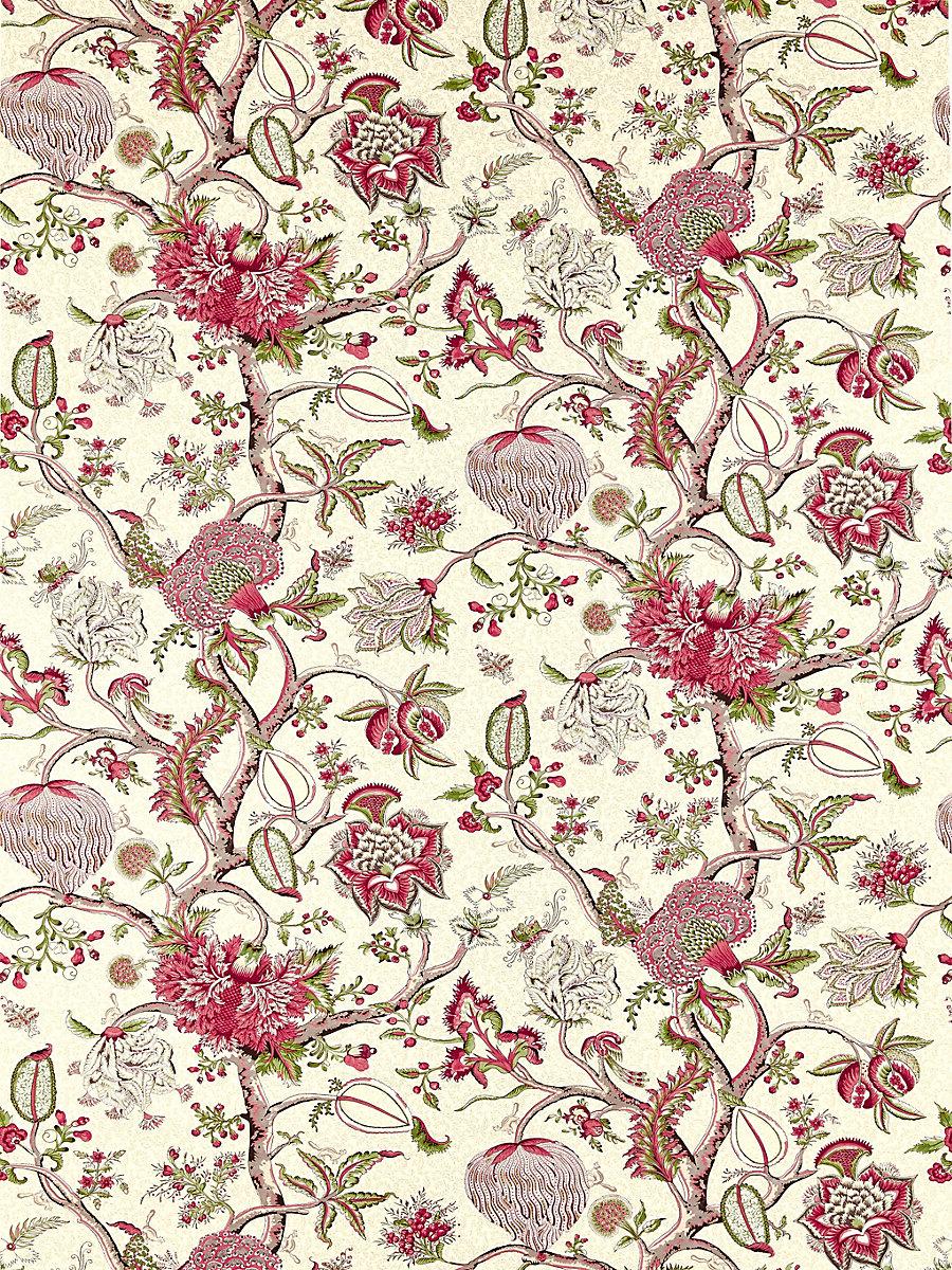 Scalamandre Pondicherry Cotton Print Turkey Red On Lime Fabric