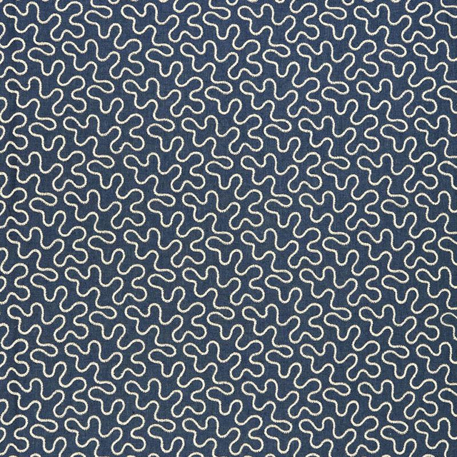 Schumacher Meander Embroidery Indigo Fabric
