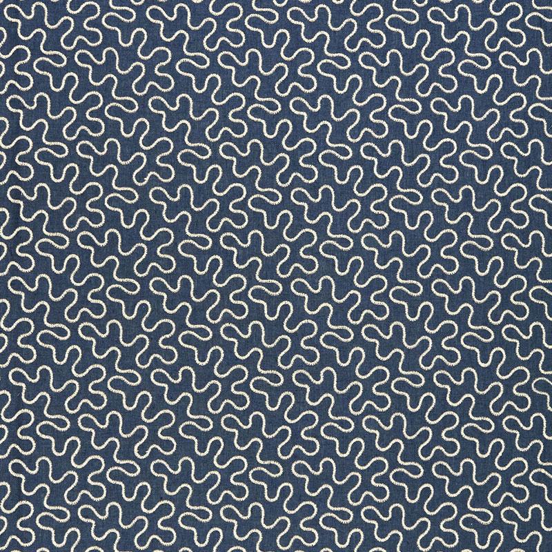 Schumacher Meander Embroidery Indigo Fabric