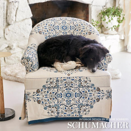 Schumacher Mehndi Linen Print Indigo Fabric