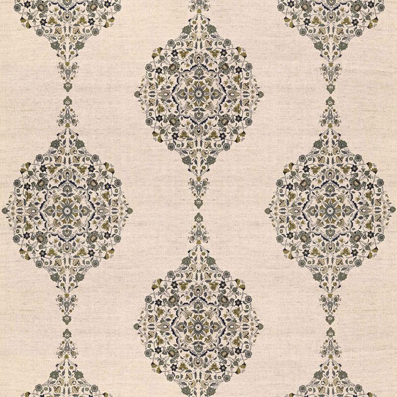 Schumacher Mehndi Linen Print Smoke Fabric