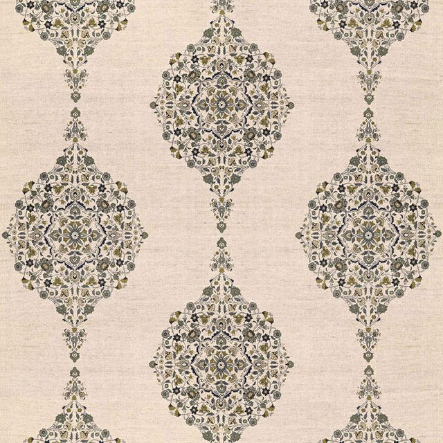 Schumacher Mehndi Linen Print Smoke Fabric