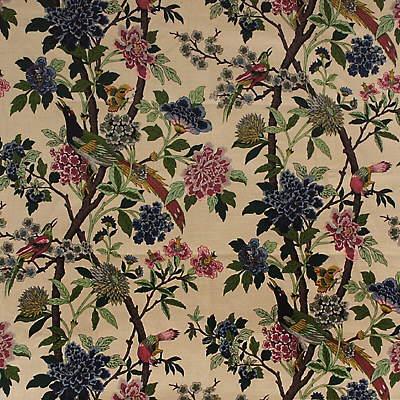 G P & J Baker HYDRANGEA BIRD ROSE/BISCUIT Fabric