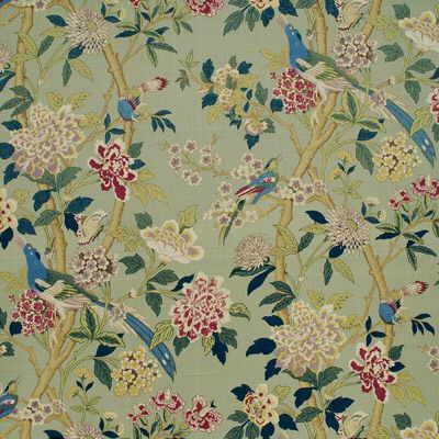 G P & J Baker HYDRANGEA BIRD AQUA/ROSE Fabric