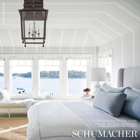 Schumacher Oasis Linen Stripe Fog Fabric