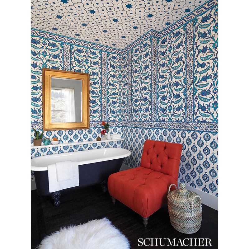 Schumacher Taj Trellis Jaipur Blue Wallpaper