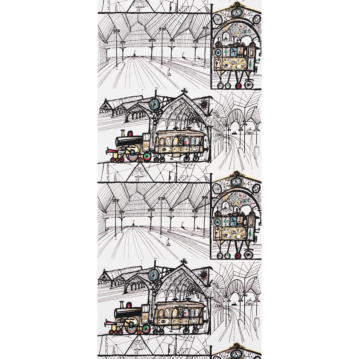 Schumacher Trains Multi On White Wallpaper