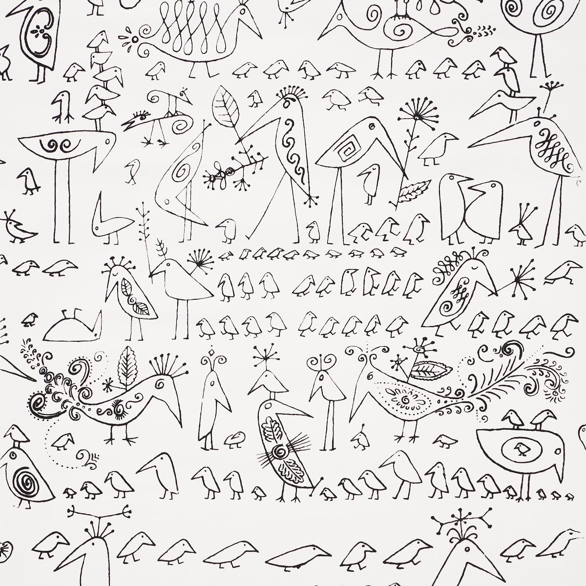 Schumacher Aviary Black On White Wallpaper