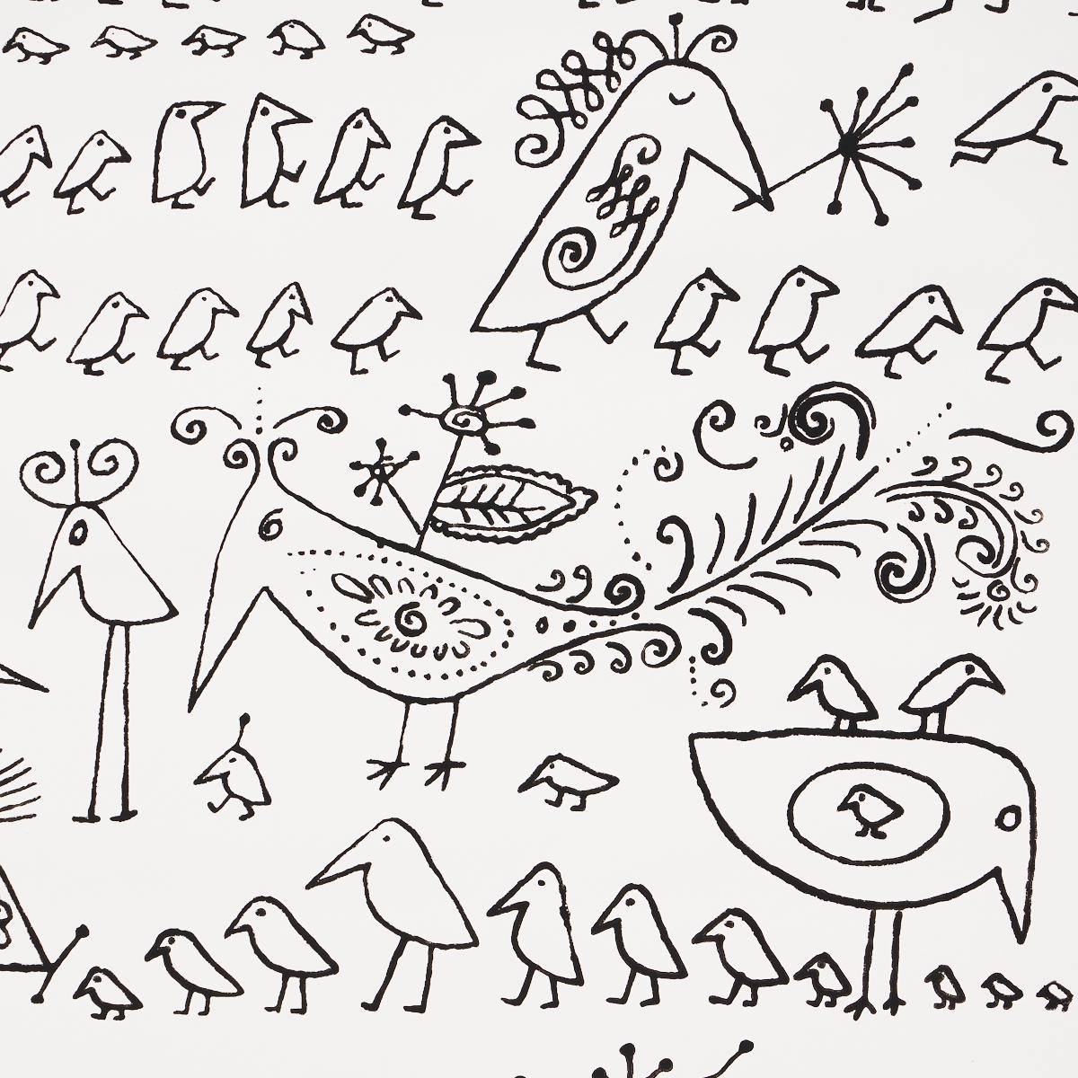 Schumacher Aviary Black On White Wallpaper