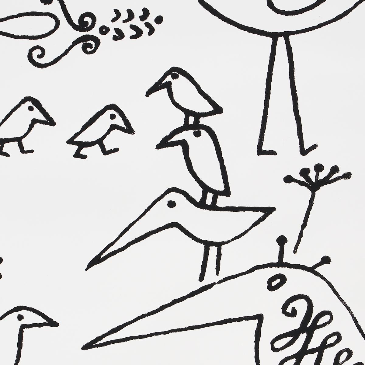 Schumacher Aviary Black On White Wallpaper