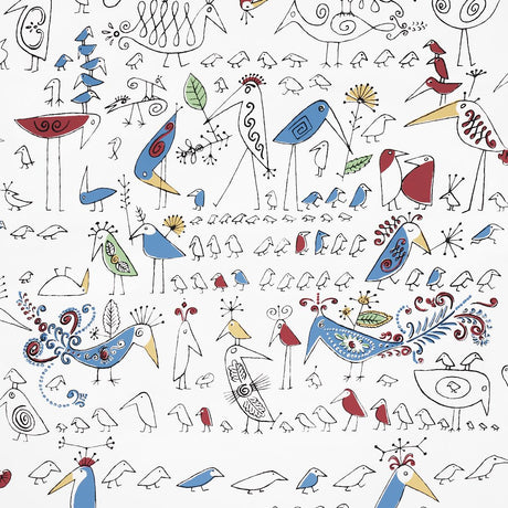 Schumacher Aviary Multi On White Wallpaper