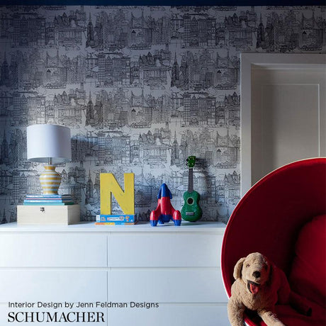 Schumacher New York New York Black On White Wallpaper