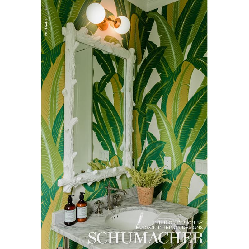 Schumacher Tropical Isle Green On White Wallpaper