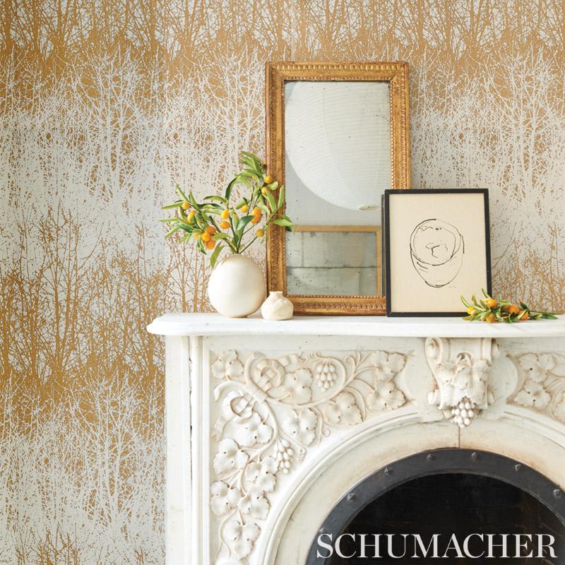 Schumacher Birches Leaf/White Wallpaper