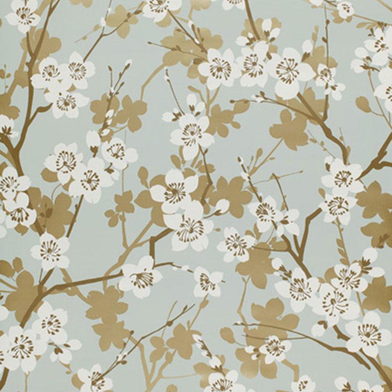 Schumacher Ming Cherry Blossom Aqua Wallpaper