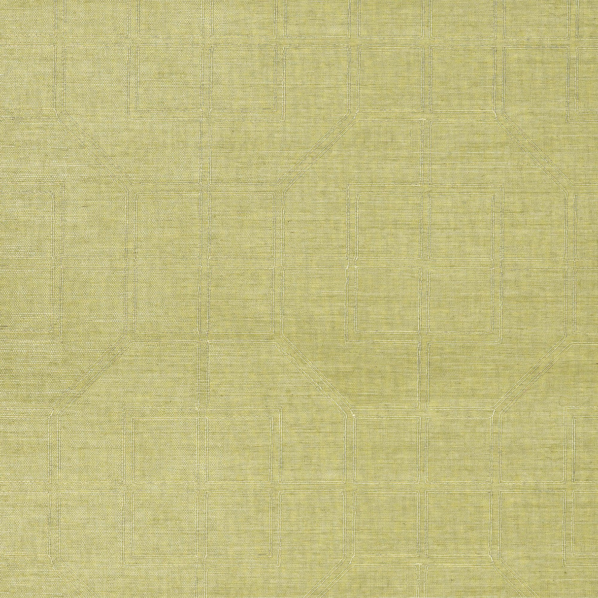 Schumacher Linyi Embroidered Fret Sisal Celery Wallpaper