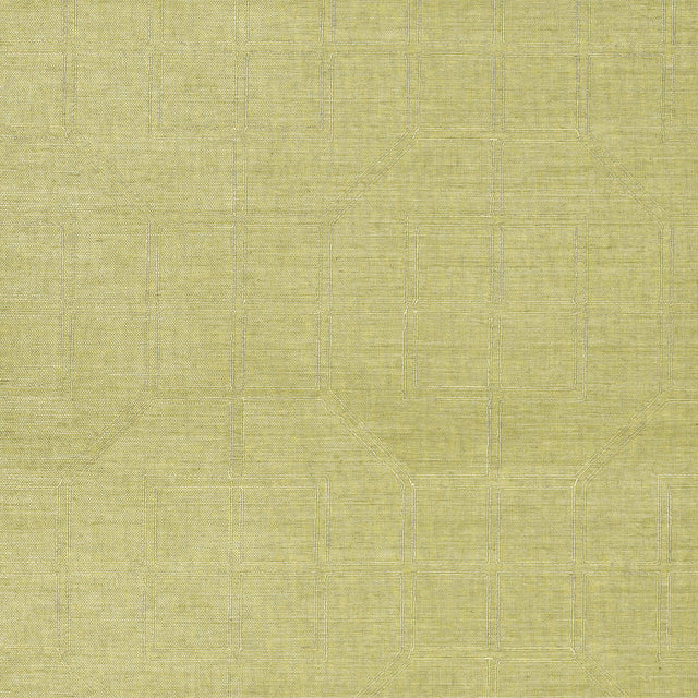 Schumacher Linyi Embroidered Fret Sisal Celery Wallpaper