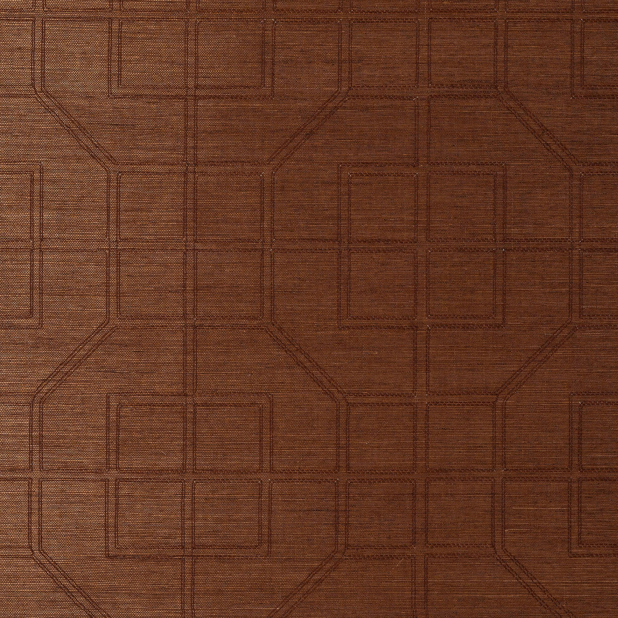 Schumacher Linyi Embroidered Fret Sisal Chestnut Wallpaper