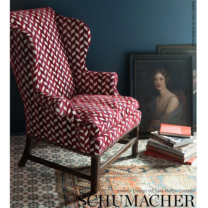 Schumacher Chevron Stri Velvet Lapis Fabric