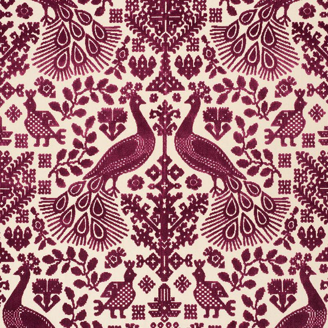 Schumacher Pavone Velvet Garnet Fabric