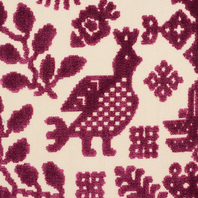 Schumacher Pavone Velvet Garnet Fabric