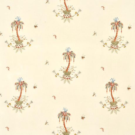 Schumacher Royal Poinciana Hand Embroidery Multi On Creme Fabric