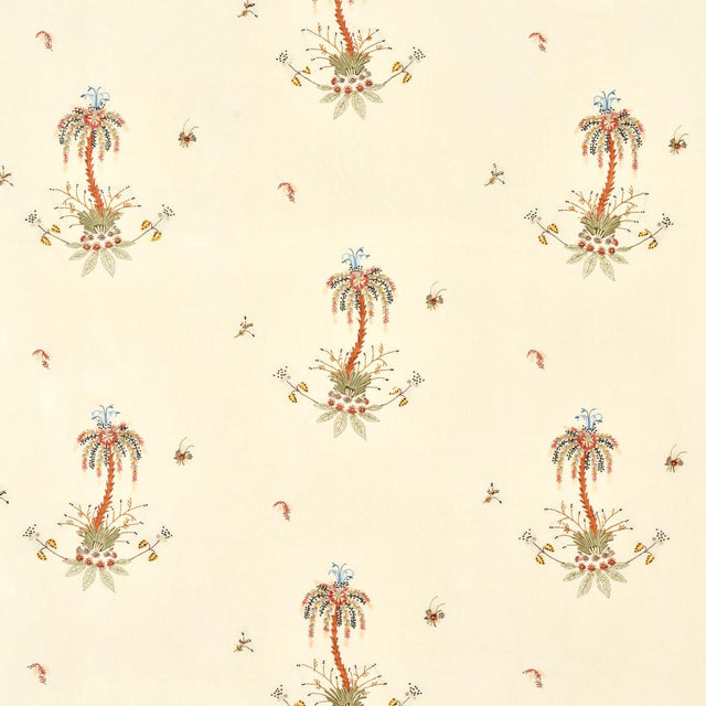Schumacher Royal Poinciana Hand Embroidery Multi On Creme Fabric