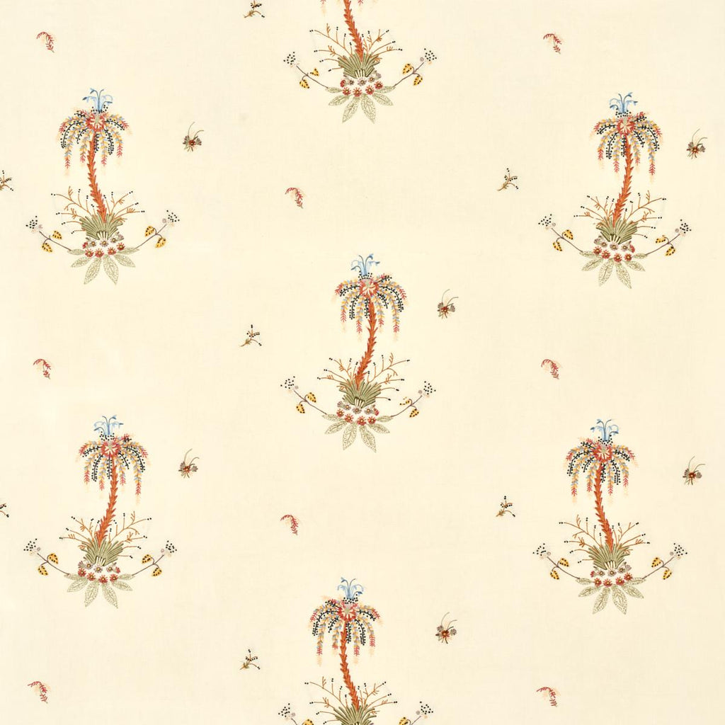 Schumacher Royal Poinciana Hand Embroidery Multi On Creme Fabric