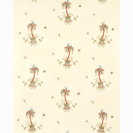 Schumacher Royal Poinciana Hand Embroidery Multi On Creme Fabric