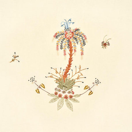 Schumacher Royal Poinciana Hand Embroidery Multi On Creme Fabric