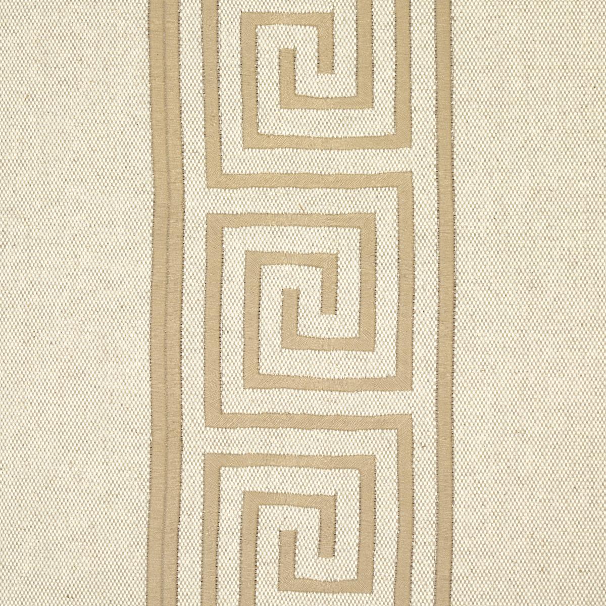 Schumacher Greek Key Embroidery Pebble And Taupe Fabric