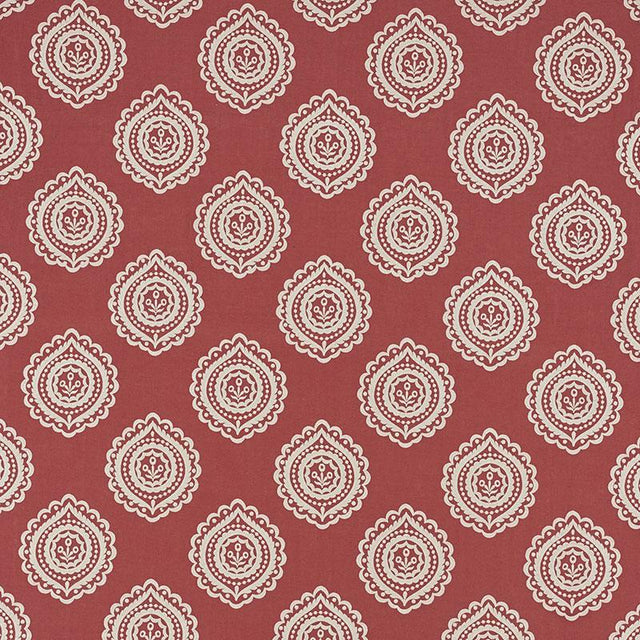 Schumacher Olana Linen Embroidery Tuscan Red Fabric