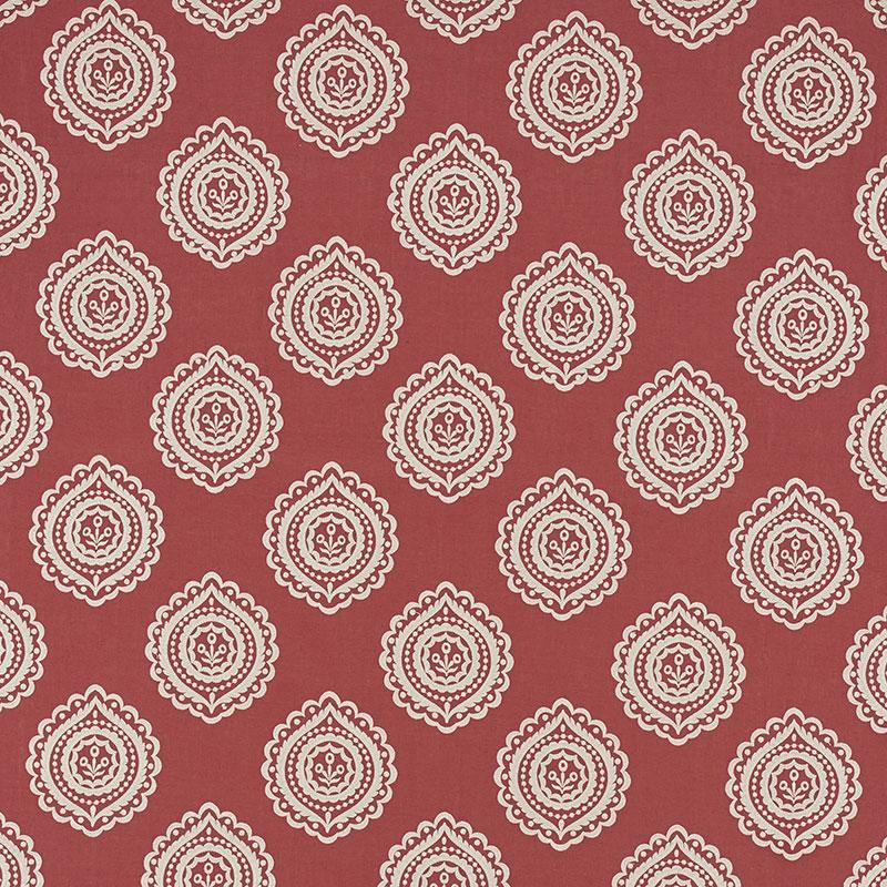 Schumacher Olana Linen Embroidery Tuscan Red Fabric