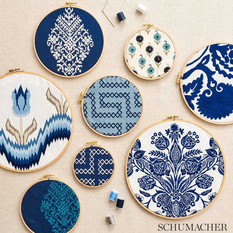Schumacher Zinda Embroidery Navy Fabric