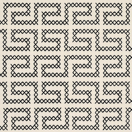 Schumacher A Maze Embroidery Black On Ivory Fabric