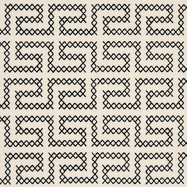 Schumacher A Maze Embroidery Black On Ivory Fabric
