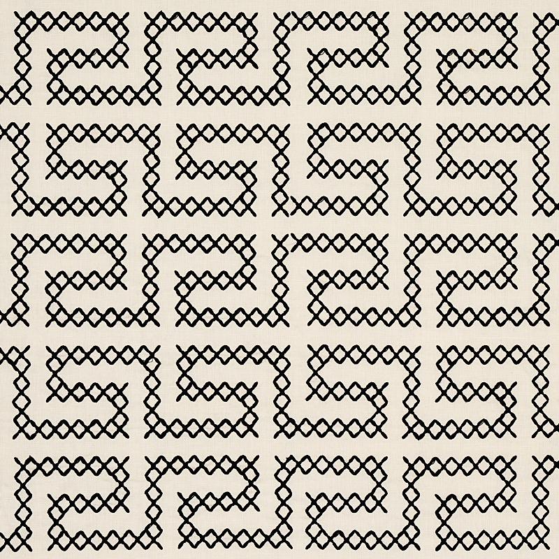 Schumacher A Maze Embroidery Black On Ivory Fabric