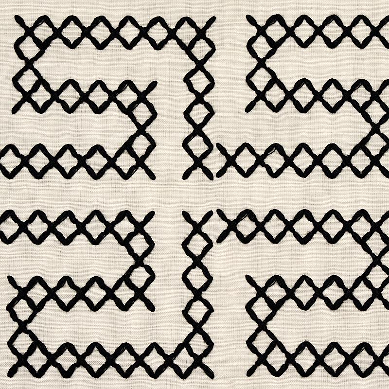 Schumacher A Maze Embroidery Black On Ivory Fabric