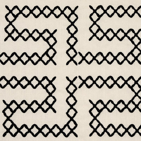 Schumacher A Maze Embroidery Black On Ivory Fabric